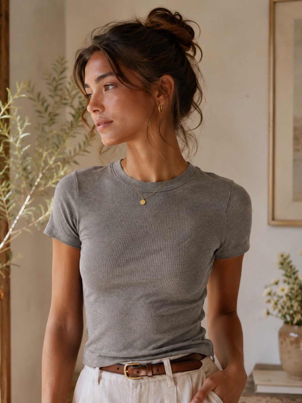 Prana Women’s Baby Rib Short-Sleeve Tee In Size Small, Heather Gray
